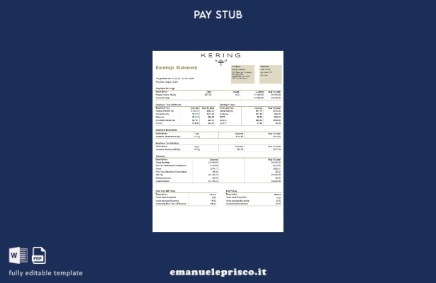 modello di busta paga dell'azienda di beni di lusso USA Kering in stile verifica